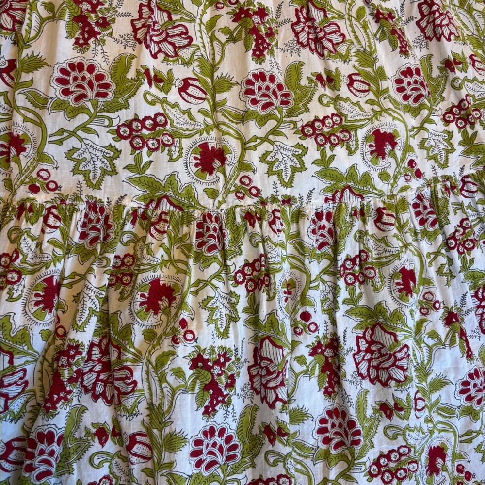 Madison Mathews Floral Print Cotton Midi Dress in White, Red & Green - Picture 5 of 5